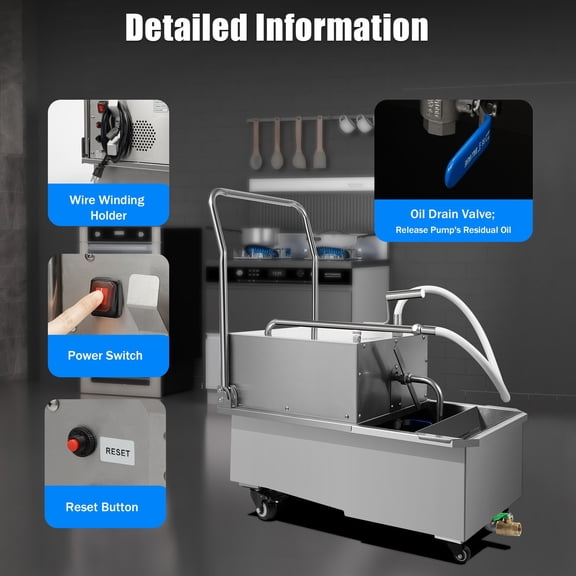 Fryer Oil Filter Commercial Cooking Oil Filtration System 55L Capacity Mobile US