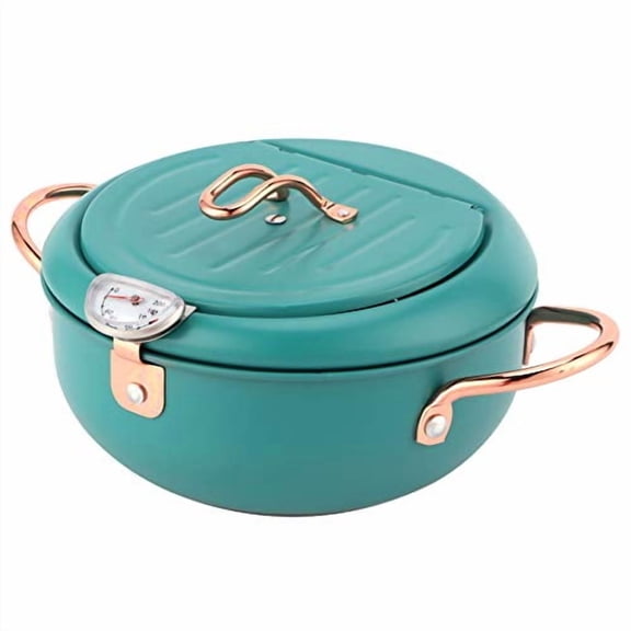 Fryer Pot, Frying Pot with Thermometer Japanese Stainless Steel Fryer Pan for Induction Cooker Deep Green