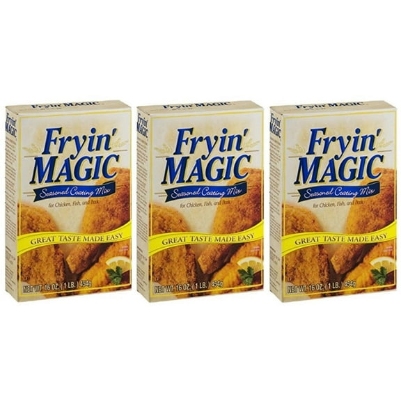 Fryin' Magic Seasoned Coating Mix, 16 Ounces (3 Boxes) for Frying Chicken, Fish & Pork