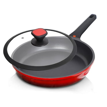 Frying Pan Nonstick with Lid for Cooking, DIIG 9.5 inch Micro-Pressure Sauté Pan Omelet Chef Pan, Wok and Stir-fry Pan Skillet Suitable for Gas, Electric, Induction All Stoves Top, Red, 24cm