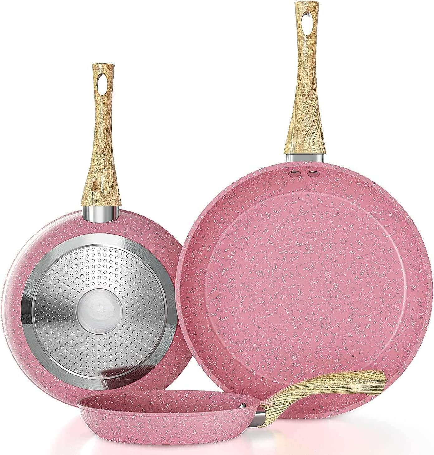 Frying Pan Nonstick Set, 8" & 9.5" & 11" Pink Egg Pan, Non Stick Fry