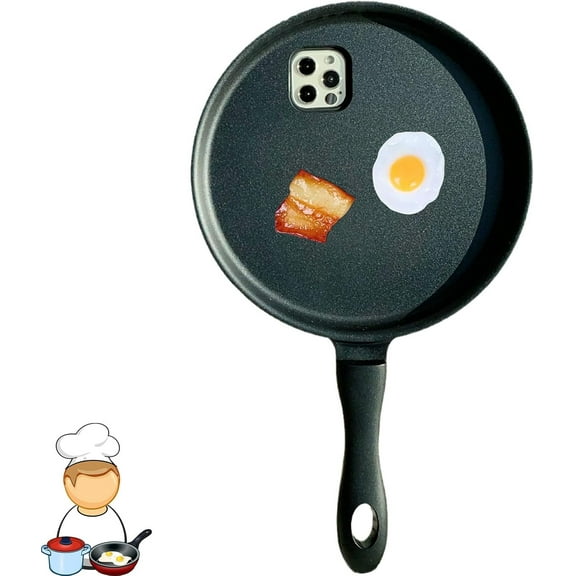 Frying Pan Phone Case, Funny Fried Egg Pan Phone Case, Weird Halloween Pan Phone Case for iPhone 16/15/14/13/12 Pro Max (15) Black