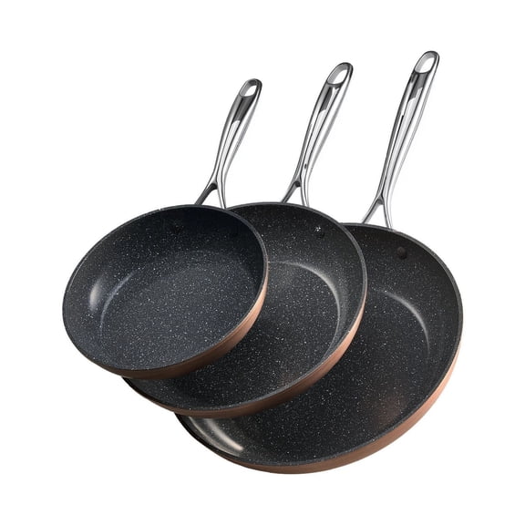 Frying Pan Set 3 Piece - Aluminum Skillet 8 10 12 inch - Nonstick Pre-Seasoned Cookware - Grey Kitchen Pans - Heat Resistant Handle