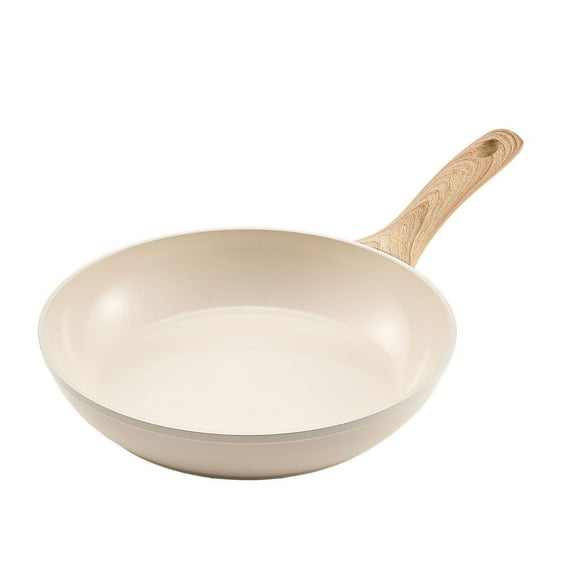 Frying Pan Set 3 Piece - Aluminum Skillet 8, 9.5, 11 Inch - Nonstick Beige Kitchen Pans - Pre-Seasoned Ceramic Coating - Induction Compatible