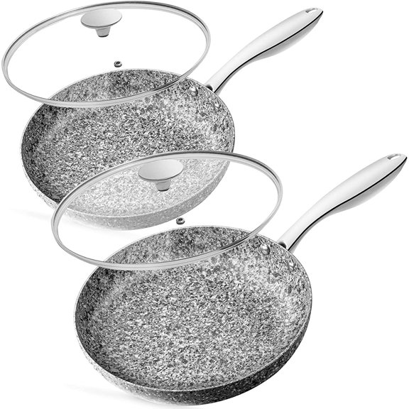 Frying Pan Set with Lid, 8" & 10" Granite Frying Pan Set with Stone Non Stick Coating, Granite Skillet Set with Lid, Nonstick Frying Pans 2 Piece - 8"+10"