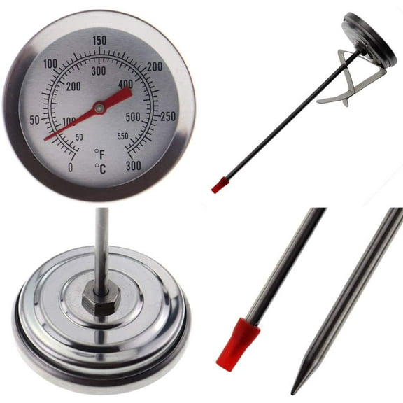 Frying Pan Thermometer High Temperature Oil Thermometer Food-Grade 304 Stainless Steel Candy Making Thermometer with Fixed Clip