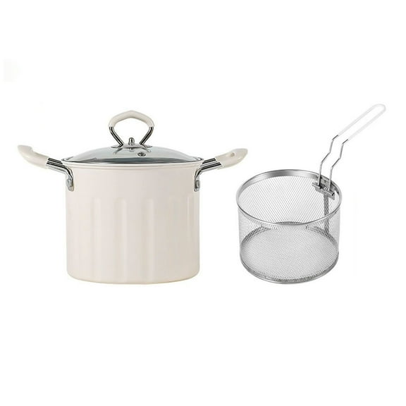 Frying Pot Basiess Multifunctional Deep Fryer Pot and Container with Strainer Stainless Deep Fryer Pot with Basket Large Capacity Versatile Oil Filter 2 in 1 Oil Strainer Fryin, Frying Pot White