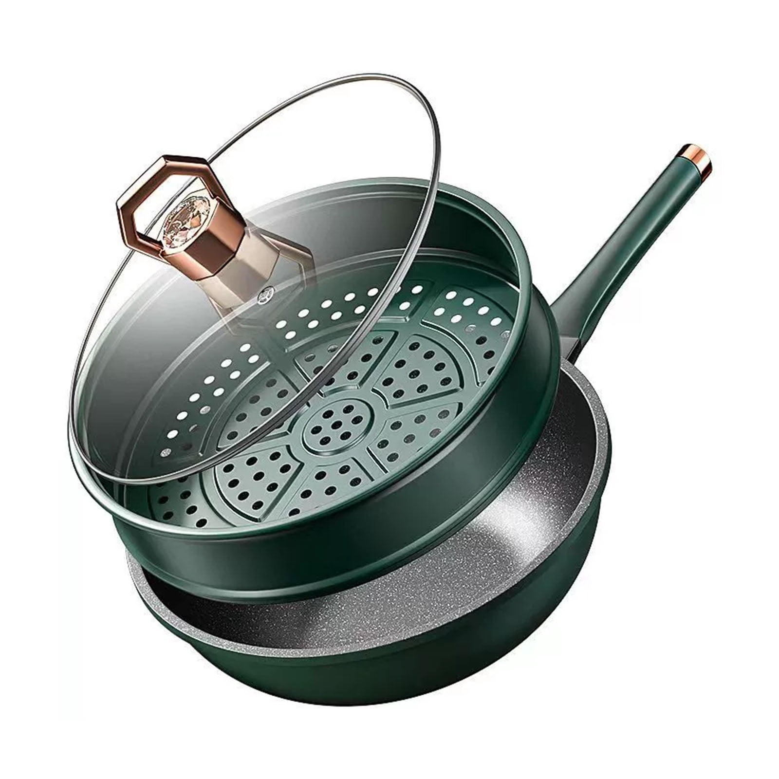 Nonstick Wok with Lid,12 inch Stir-Fry Pans with Anti-Scald Handle & Steamer Basket, Flat Bottom Woks Pan, Multifunctional Cooking Wok Deep Frying Pan, Non Stick Stir-Fry Pan Suitable All Stovetops,