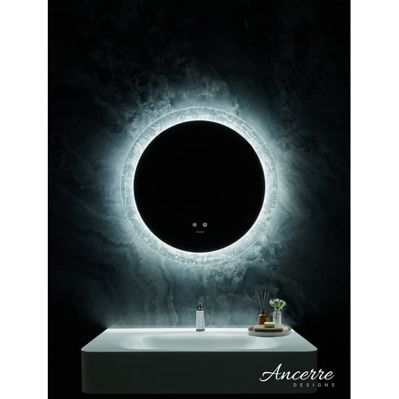 Frysta 24 in. Round LED Frameless Mirror with Dimmer and Defogger