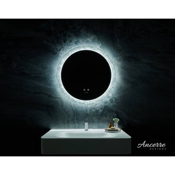 Frysta 30 in. Round LED Frameless Mirror with Dimmer and Defogger