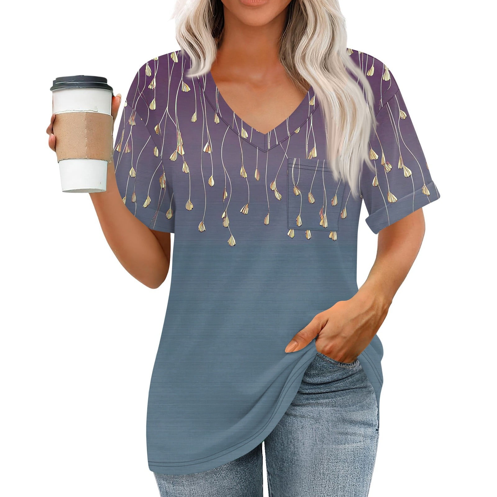 Women's Summer Tops 2025 - V Neck Boho Short Sleeve Blouse, Loose Fit Tunic For Casual, Beach, Vacation Outfits