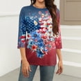 thumbnail image 1 of FrzhBrz 4th of July Shirt Women 3/4 Sleeve Crew Neck Patriotic US Flag Graphic Holiday Tee Tops Loose Fit Dressy Star Flower Print Independence Day Shirts, 1 of 5