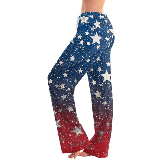FrzhBrz 4th of July Women Funny Pajama Pants Stars Printed Comfy Wide Leg Trousers 250th Anniversary Comfortable Lounge Sleep Pj Pants
