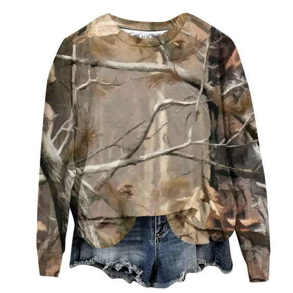 FrzhBrz Camo Sweatshirt for Women Maple Leaf Print Oversized Hoodies Pullover 2025 Spring Fashion Crewneck Sweatshirts Fall Women Clothes
