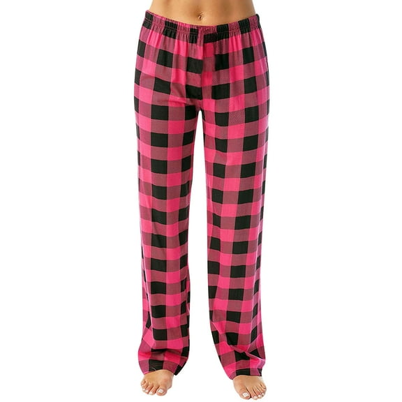 FrzhBrz Comfy Pajama Pants for Women with Pockets Plaid Stretch Wide Leg Pant Sleep Pj Bottoms
