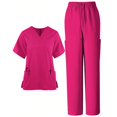 thumbnail image 1 of FrzhBrz Cozy Fit Scrubs for Women Set V Neck Short Sleeve Top and Drawstring Pant Pocketed Modern Medical Scrubs Uniforms, 1 of 5