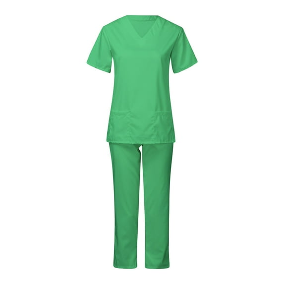 FrzhBrz Cozy Fit Women Scrub Set V Neck Short Sleeve Top and Pant Nursing Uniform Yoga Jogger Pocketed Nurse Workwear