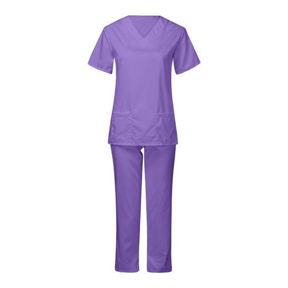 FrzhBrz Cozy Fit Women Scrub Set V Neck Short Sleeve Top and Pant Nursing Uniform Yoga Jogger Pocketed Nurse Workwear