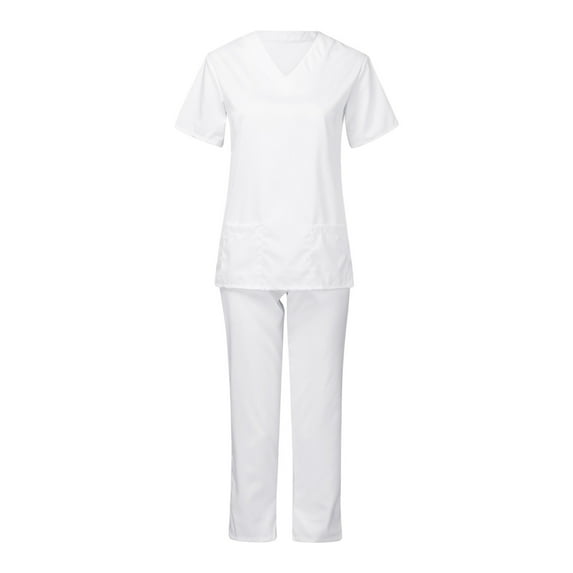 FrzhBrz Cozy Fit Women Scrub Set V Neck Short Sleeve Top and Pant Nursing Uniform Yoga Jogger Pocketed Nurse Workwear
