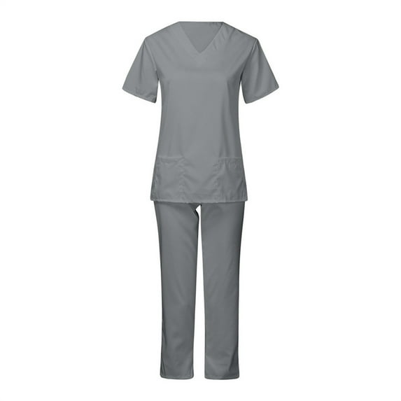 FrzhBrz Cozy Fit Womens Scrub Sets V Neck Medical Scrub Top and Classic Pants Nurse Uniform Modern Pocket Medical Scrubs Set