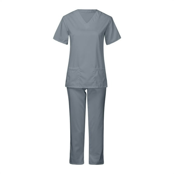 FrzhBrz Cozy Fit Womens Scrub Sets V Neck Medical Scrub Top and Classic Pants Nurse Uniform Modern Pocket Medical Scrubs Set