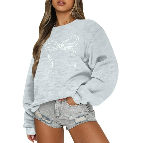 FrzhBrz Cute Hoodie for Women Long Sleeve Sweatshirts Pink Bow Loose Casual Tops Casual Outfit 2025 Fashion