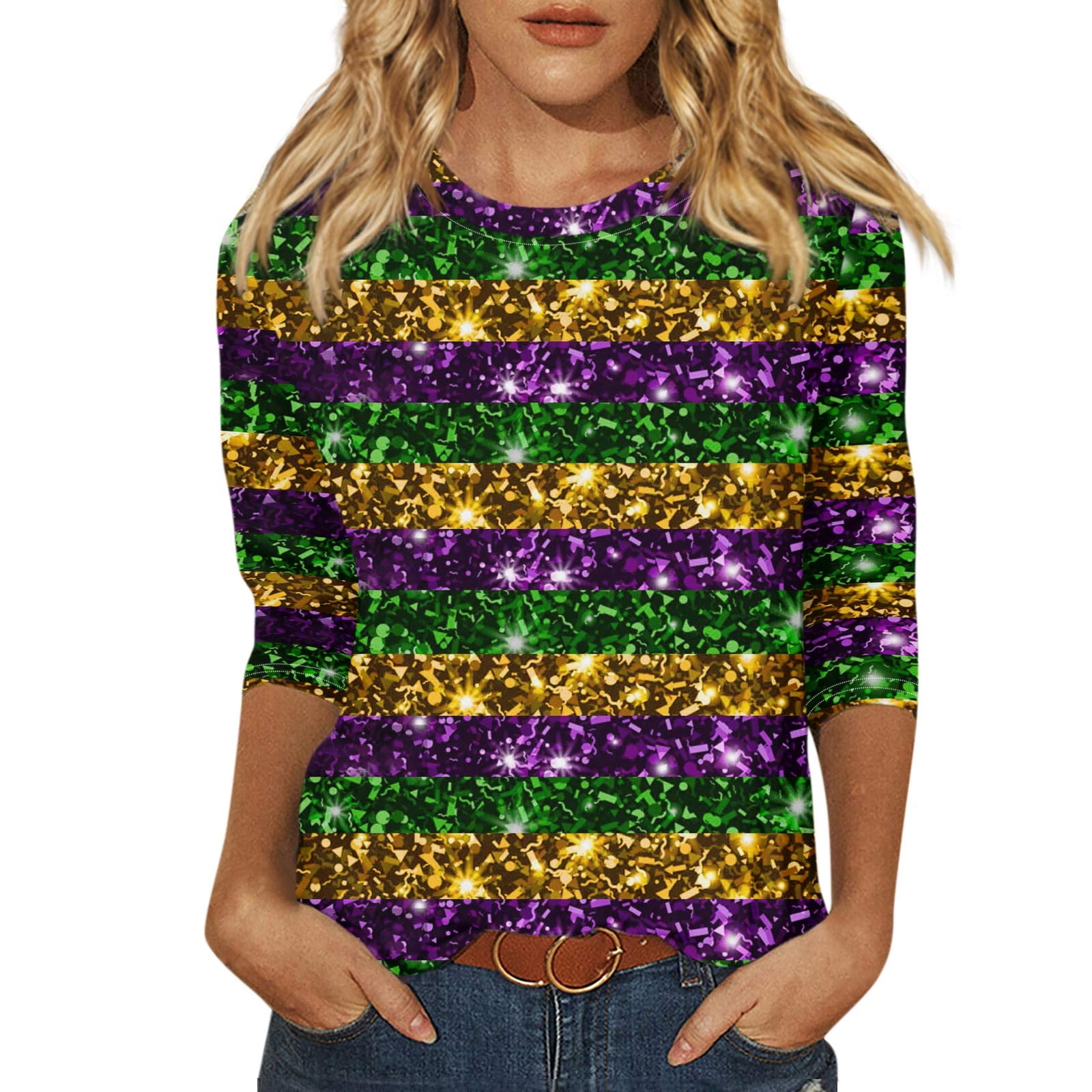 FrzhBrz Cute Mardi Gras Outfit for Women 3/4 Sleeve Mardi Gras Shirts ...