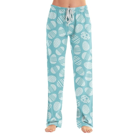 FrzhBrz Easter Pajama Pants Cute Rabbit Graphic Pajama Bottoms Easter Bunny Soft Wide Leg Drawstring Pj Sleep Pants Regular and Plus