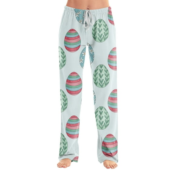 FrzhBrz Easter Pajama Pants Women Bunny Rabbit Graphic Pj Bottoms Easter Bunny Soft Wide Leg Drawstring Lounge Pants Sleepwear Bottoms