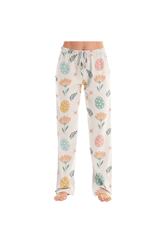 Easter Pajama Pants Women Soft Wide Leg Loose Pj Bottoms Cute Bunny Stretch Pj Pants Drawstring Easter Sleepwear Bottoms Lounge