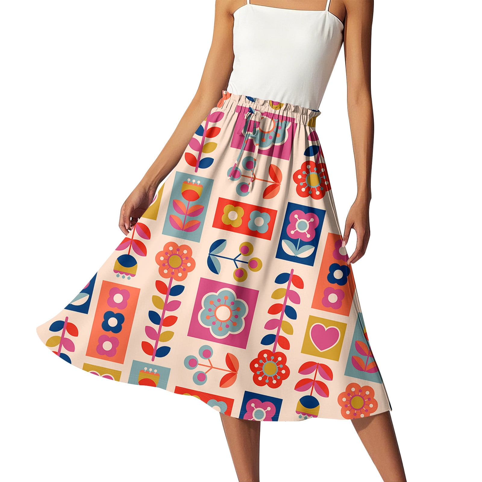 High Waist Floral Print Flared Maxi Skirt main image 1