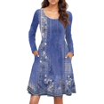 thumbnail image 1 of FrzhBrz Flowy Dresses for Women Comfy Long Sleeve Dress for Women Printed Loose Summer Fashion Swing Crewnenck Midi Dresses with Pocket, 1 of 5