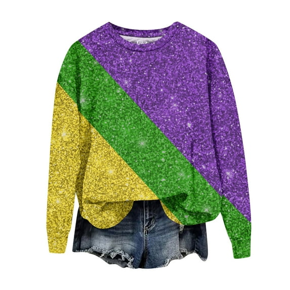 FrzhBrz Mardi Gras Plus Size Shirts for Women Long Sleeve Tshirts Tops for Women Graphic Mask Printed Carnival Party Parade Tunic Tops