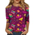 thumbnail image 1 of FrzhBrz Mardi Gras T Shirts for Women 3/4 Sleeve Tops for Women 2025 Trendy Holiday Party Blouses Glitter Mask Printed Crew Neck Funny Mardi Gras Costumes, 1 of 5