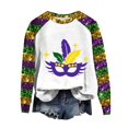 thumbnail image 1 of FrzhBrz Mardi Gras T Shirts for Women Long Sleeve Round Neck Carnival Themed 3d Print Party Parade Blouses Pullover Casual Loose Fit Mardi Gras Tops, 1 of 4
