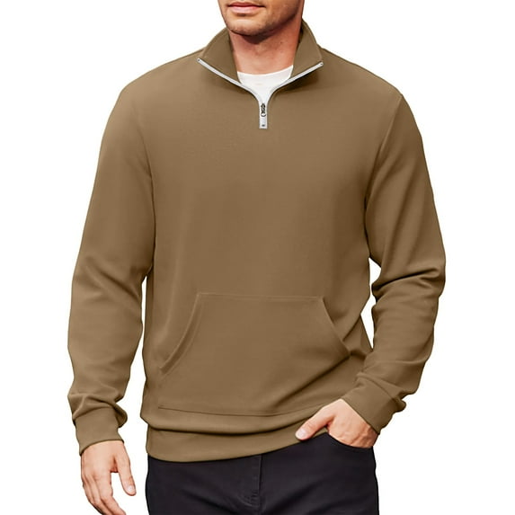 FrzhBrz Men's Half Zip Pullover Sweatshirts Outdoor Mock Neck Long Sleeve Pullover Casual Polo Hoodie Shirt