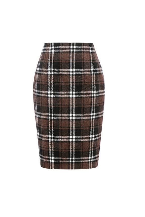 Midi Plaid Skirts for Women 2025 Fall Winter Knee Length Pencil Wool Skirt with Slit