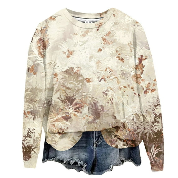 FrzhBrz Plus Size Camo Hoodie for Women Casual Long Sleeve Sweatshirts Leaf Print Crewneck Hoodies Loose Fit Sweaters Pullover Fall Outfits