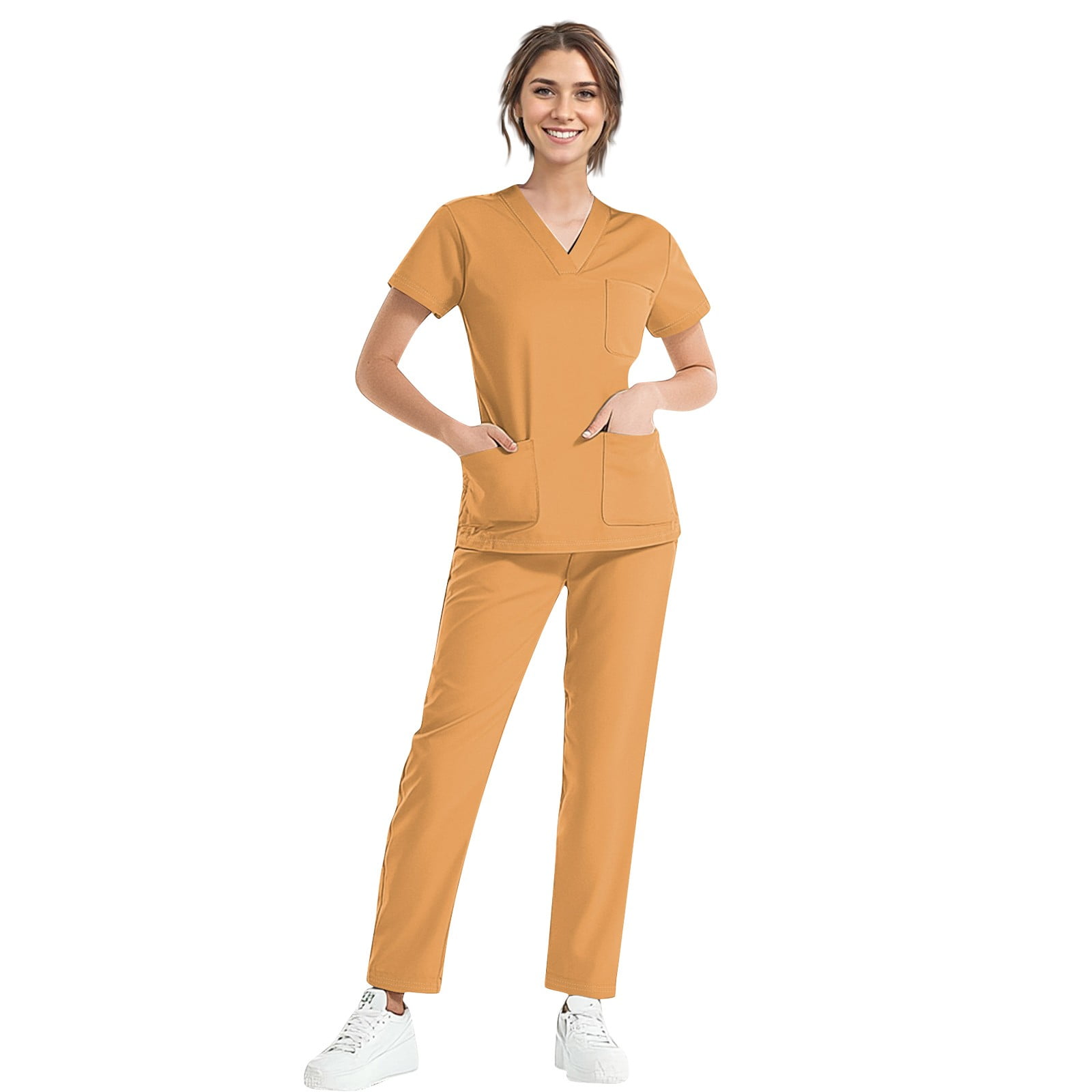 FrzhBrz Scrub Sets for Women Medical Uniform Athletic Jogger Suit Stretch Top & Pants with Multi Pocket 1/4 Zip Solid Color Easy Care Uniform