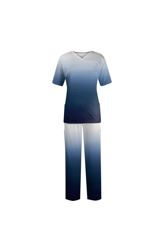 Scrub Sets for Women Nursing Uniform Fashion Gradient Yoga Jogger Pocketed Plus Size Medical Scrubs Set Uniform