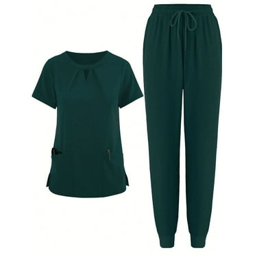 FrzhBrz Scrub Sets for Women V Neck Pocket Short Sleeve Top & Drawstring Jogger Suit Pants Nurse Uniform Yoga Nursing Uniform