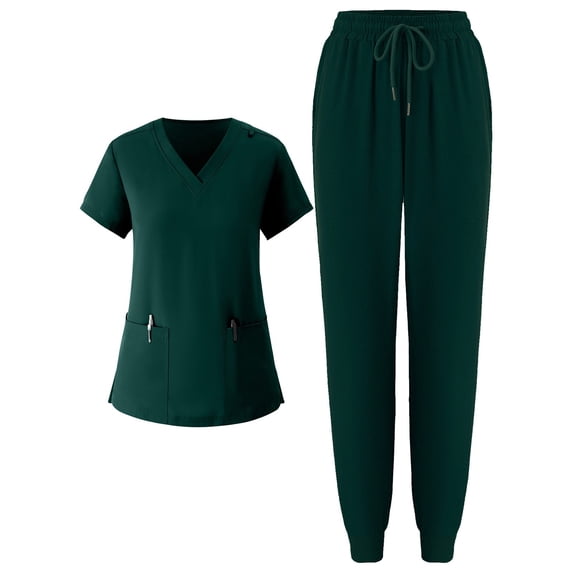 FrzhBrz Scrubs for Women Set Plus Size Jogger Pant and V-Neck Top Soft Multi Pockets Stretch Nursing Uniform