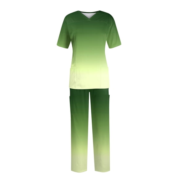 FrzhBrz Scrubs for Women Set Stretchy Plus Size Medical Scrubs Set Athletic Trendy Gradient Working Uniforms