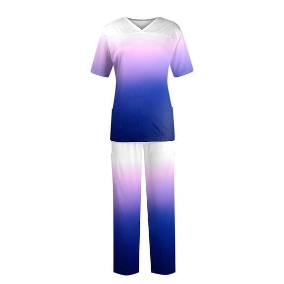 FrzhBrz Scrubs for Women Set Stretchy Plus Size Medical Scrubs Set Athletic Trendy Gradient Working Uniforms