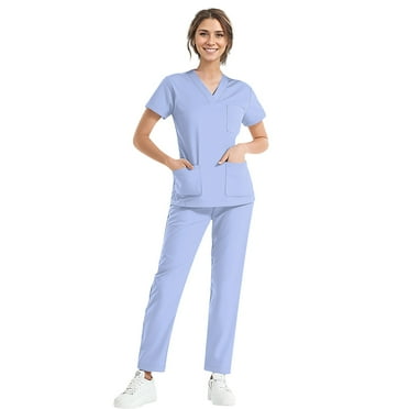 FrzhBrz Scrubs for Women Two Piece Scrub Sets, Regular Sizes Medical Uniform