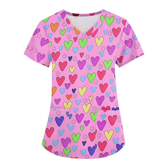 FrzhBrz Scrubs for Women Valentine's Day Nurse Scrub Uniforms for Women 2025 Stretchy Breathable Cute Printed V Neck Valentine Fun Workwear