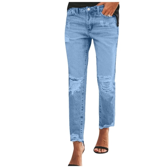FrzhBrz Skinny Jeans for Wome Distressed Mid Waisted Boyfriend Jeans Loose Fit Ripped Stretchy Denim Pants