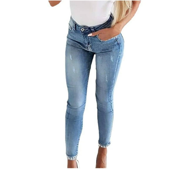 FrzhBrz Skinny Jeans for Women High Waist Stretch Ripped Distressed Denim Pants Ankle Length Retro Pencil Pants