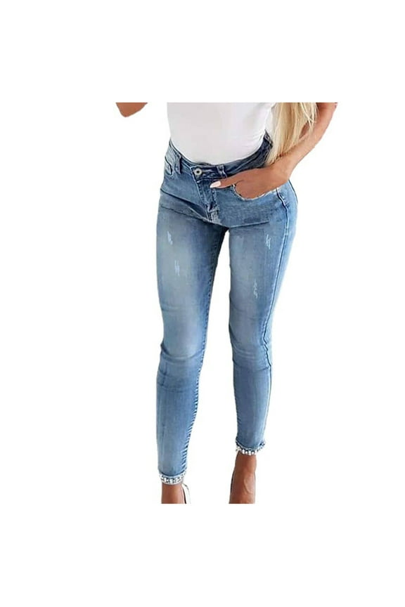 Skinny Jeans for Women High Waist Stretch Ripped Distressed Denim Pants Ankle Length Retro Pencil Pants