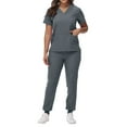 thumbnail image 1 of FrzhBrz Solid Scrub Set for Women Slim Fit Crossing Pocket Top & Jogger Pants Medical Scrubs Set, 1 of 5
